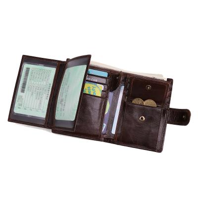 China Brown Crazy Horse Handmade Genuine Vintage RFID Boshiho Thin Genuine Leather Bifold For Man rfid wallet for sale