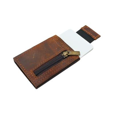 China RFID Blocking Protect Boshiho Crazy Horse Genuine Leather Men Cut Credit Card Holder For Men for sale