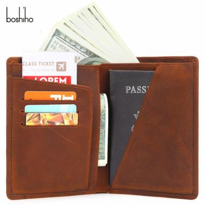 China Leather Folding Passport Holder Cover BOSHIHO Passport Card Cover Simple Custom Made Good Quality for sale