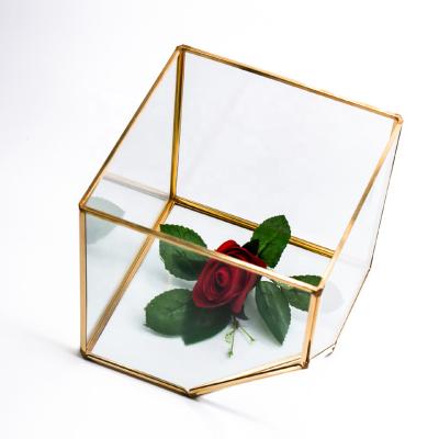 China Modern high quality mini glass greenhouse or geometric cube shape tilted glass vases for plants for living room decoration for sale