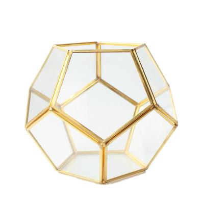 China New Design Modern Customization Spherical Geometric Glass Mini Succulent Greenhouse With Copper Frame For Decoration for sale