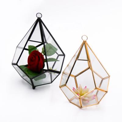 China Art Deco Brass Glass Geometric Mini Greenhouse Box Home and Garden Decor Plant Clear Glass Mini Greenhouse for Indoor Office for sale