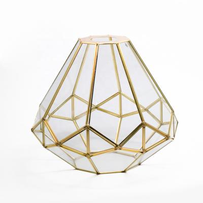 China Modern Home Decorative Geometric Glass Lantern Candlestick Brass Glass Stand for sale