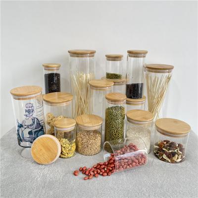 China DIY Sublimation Empty Design Stocked Mason Storage Large Clear Glass Jars With Sealed Bamboo Airtight Lid for sale