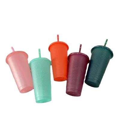 China BPA Free Stadium Summer Viable Set of 5 Iced Reusable Glitter Frosted Plastic Cups 16oz 24oz 480ml 700ml for sale