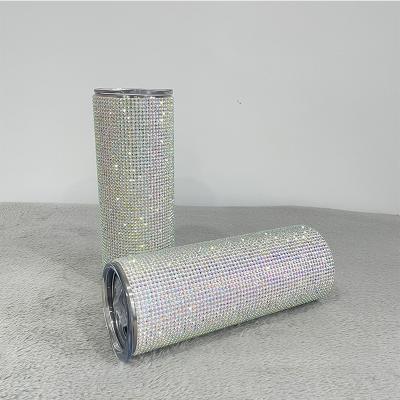 China 20oz Coffee Mug Water Travel Beer Bling Skinny Straight Stocked Rhinestone Double Wall Tumbler With Straw for sale