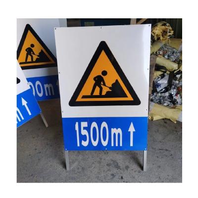 China Durable Professional Safety Metal Road Construction Supply Traffic Advisor Light Blue Yellow Road Sign for sale