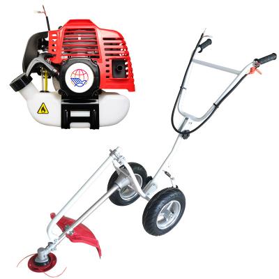 China 2-Stroke 2 Stroke 52cc Hand Push Brush Cutter Grass Trimmer Lawn Mower With Two Wheels for sale