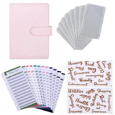 China Wholesale Custom Wholesale A6 Pink Hardcover Budget Binder Bulk Macaron Candy Color Leather Waterproof Cash Money Envelopes Budget Binder Notebook Set for sale