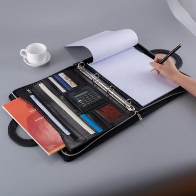 China PU Padfolio Folder Organizer Case Bag, Office Leather Binder, Waterproof Executive Zipper Leather Folder with Zipper and Handle for sale