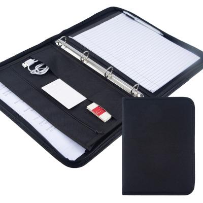 China Custom 600D Oxford Cloth A4 Document Card, Canvas Padfolio Oxford Cloth Zipper File Folder with Binding, Recycled Polyester Folder for sale