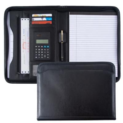 China PU Leather Folder A4 Document Holder, Document Folder Zipper Leather Folder with Calculator, PU Conference Folder Zipper for sale