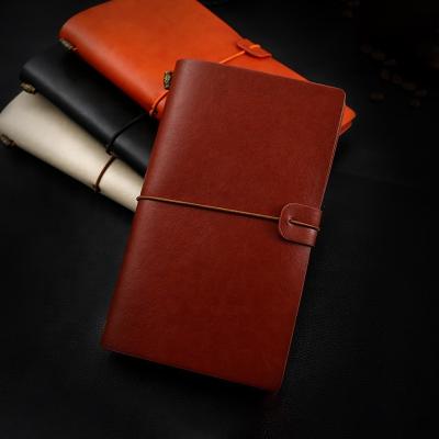 China Refillable Hardcover Book Black A6 Travelers Notebook with Elastic Handmade Organizer Diary Journal Notebook Soft Cover Leather Travel Planner for sale