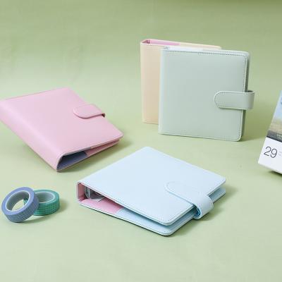 China Square Ring Binder Planner, Mini Small 6 Ring Binder Planner, Kawaii Macaron Hardcover Book Shape Blue Green Pink A7 Pocket Binder for sale