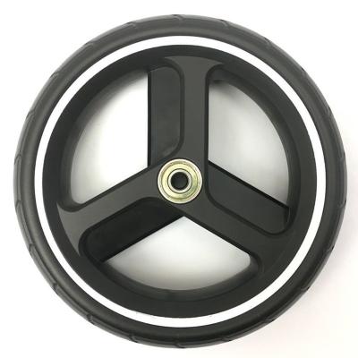 China Good Wear Resistance 7inch 12inch PU Foam Plastic Tire Wheel Hub With Two Bearings For Baby Carriage Pram for sale