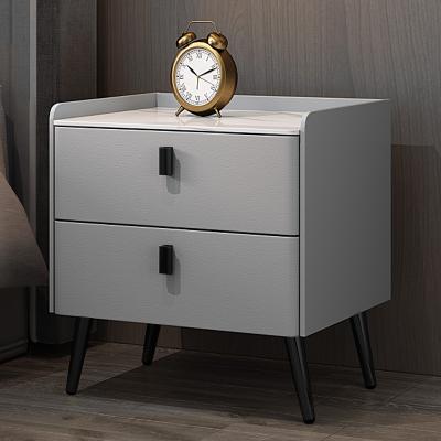 China Modern New Solid Wood leather black nightstand corner bedroom furniture bedside cabinet luxury bed side table for sale