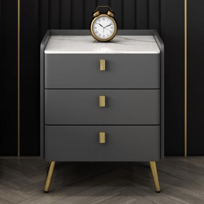 China Modern Square Modern bedside table with golden legs silver grey night stand bedside table nightstand end table for sale