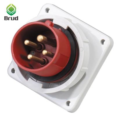 China 400v industrial 16amp 4pin 6 phase ip67 red panel mounted socket for sale