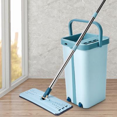 China Durable Squeeze Flat Hand Mop Bucket Wring Free Floor Cleaning Microfiber Mops for sale