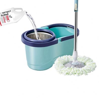 China Workable Double Drive 360 ​​Degree Rotating Microfiber Stainless Steel Mop Hand Pressure Mop Bucket Wholesale for sale