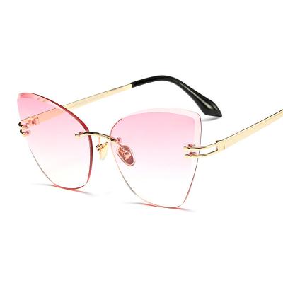 China High Quality Trendy Fashion Sun Glasses New Cutting Rimless Shades Cateye Fashion Sun Glasses Custom Women for sale