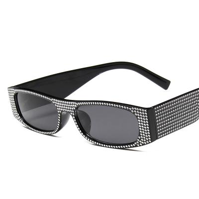 China New Factory Rectangle Fashion Sunglasses Rhinestone Trendy Unique Men's Brand Design Luxury Sun Shading Diamond Sun Glasses Women's Glass UV400 for sale