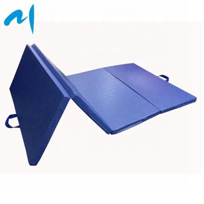 China Wholesale Blue PU Gymnastics Mat Mats With Carry Handles For Home Foldable Fitness Tumbling Exercise for sale