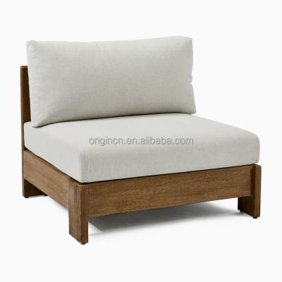 China Minimalist Indoor Outdoor Wooden Cushion Fabric Cushion Teak Set Furniture Assembly Armless Lounge Chair for sale