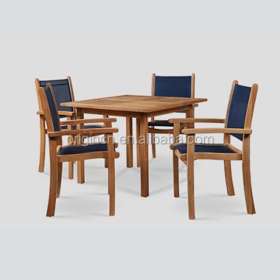 China Square Modern 4 Seaters Patio Banquet Table And Chairs Outdoor Dining Furniture Teak Wood Sets for sale