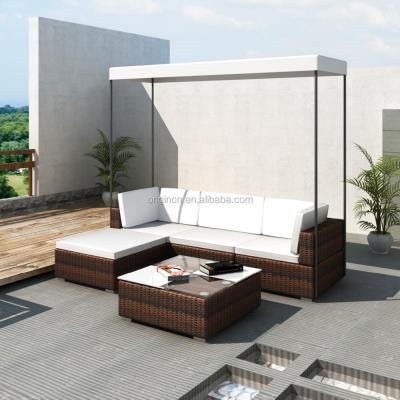 China Modern hot sale canopy designed corner sectional outdoor furniture rattan wicker sofa bed for sale