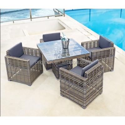 China Distinctive Modern Outdoor Rattan Banquet Furniture Garden Dining Table Set Modern Luxury European for sale