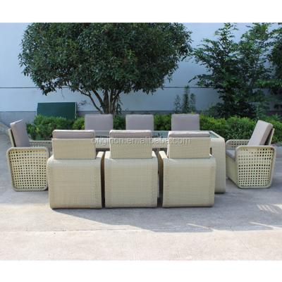 China Modern large size 8 seater chairs rattan glass top outdoor dining table set modern luxury for sale