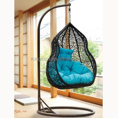 China Modern Squash Peanut Shaped Indoor Or Outdoor Home Patio Resin Wicker Balcony Swing Hanging Chair for sale