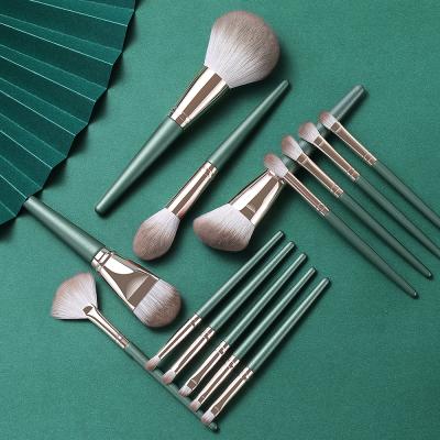 China XINYAN Green 14pcs High Quality Private Label Soft Hair Brush Makeup Set Brushes Durable Cosmetics Kit For Foundation Blush for sale