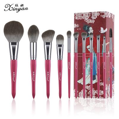 China Angular Blush Cosmetic Brushes XINYAN 11pcs Makeup Brushes Titanium Fiber Bionic Red Bristle Base Luxury Crystal Brush for sale