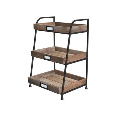 China 3 Tier Unique Design Ladder Display Stocked Wooden Shelving for sale