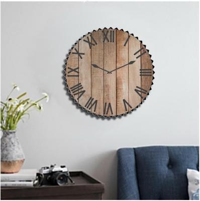 China Special antique style design farmhouse clock with wavy galvanized sheet, real rustic wood wall clock, birthday gift for sale