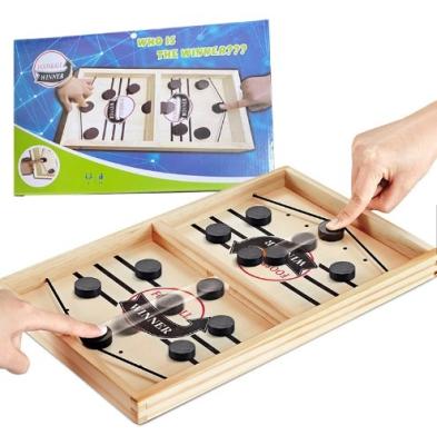 China Interactive Quick Bridle Wooden Puck Desktop Wood Board Battle 2 in 1 Hockey Bouncing Chess Slingshot Hockey Puck Board Game for sale