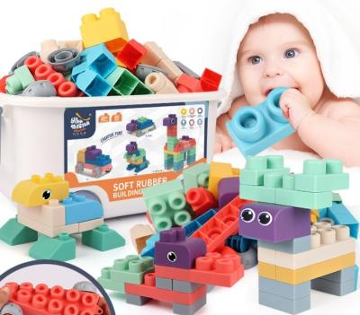 China Wooden Children Toys 2021 Silicone Stacking Blocks Educational Baby Stacking Toys Silicone Building Toys Soft Rubber Construction Toys for sale