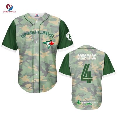 China Antibacterial Custom Sublimated Camouflage Baseball Jersey Green for sale