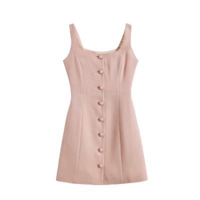 China Anti-wrinkle summer cut along the waist elegant pink honeycomb vest dress ladies office dress for sale