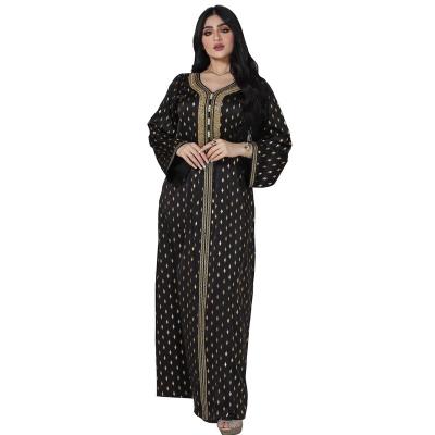 China Polyester Middle East hot diamond series black bottom hot stamping Muslim Eid al-Adha Arab lady abaya for sale