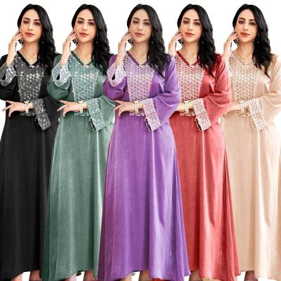 China Breathable 2022 top fashion Wholesale Muslim Robe Sequined  A-Line long evening dress casual Arabic Turkey solid color Elegant women's gown for sale