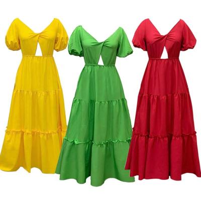 China Sustainable Bow-tie ribbon cotton puff dress plus size clothing 2022 Top fashion A-line dress ruffles bandage elegant European American for sale