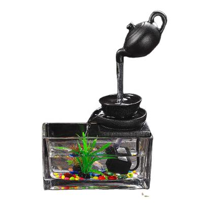 China Hot Sale Mini Indoor Tabletop Decorative Ceramics Modern Hot Water Fountain with Night Light for sale