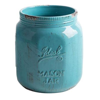 China Mason Jar Antique Aqua Ceramic Utensil Holder Crock Freshness Storage Utensil 7