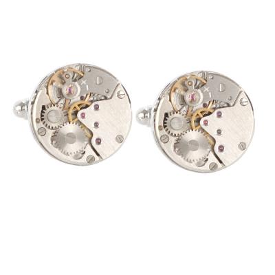 China For Suit Watch Movement Silver Cufflinks For Steampunk Gear Watch Mechanism Immovable Cufflinks For Men for sale