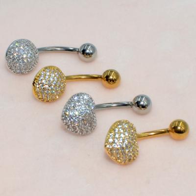 China Fashion Trendy CZ Gold Belly Jewelry 316L Belly Piercing Clear Navel Surgical Steel Heart Ball Button for sale