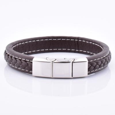 China TRENDY Personalized Vintage Leather Stainless Steel Extra Clasp Adjustable Size Bracelet for sale