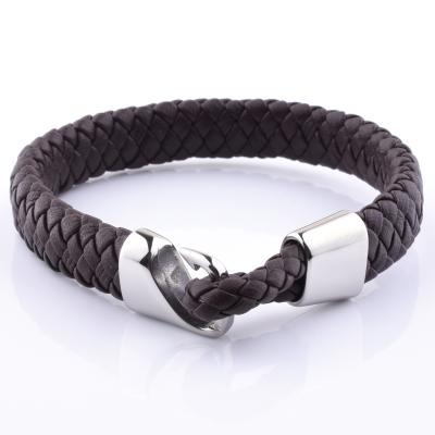 China TRENDY Stainless Steel Hook Clasp Accessory Wide Braided Leather Bracelet For Men for sale